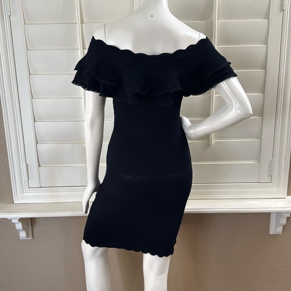 ELIZA J OFF SHOULDER RUFFLE KNIT BLACK SHEATH DRESS Black - Picture 8 of 14